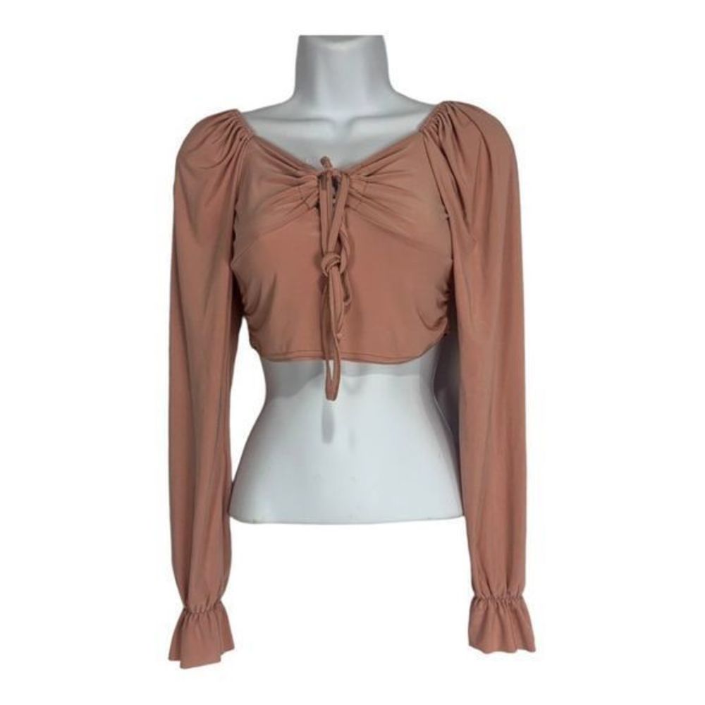 Nasty Gal Long Sleeve Ruched Crop Top Blush Pink Womens Size 4